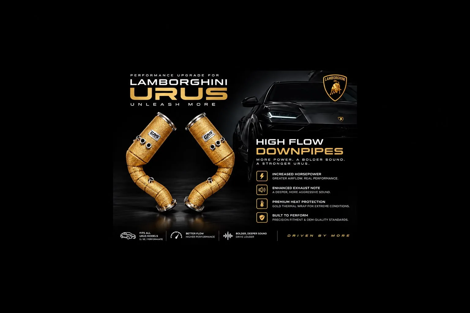 LAMBORGHINI URUS HEAT SHIELDED GOLD PLATED DOWNPIPES 2